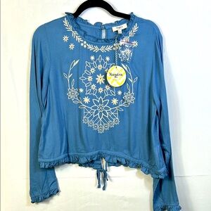 Hayden Blue Embroidered Women's Top Size Large New Tags